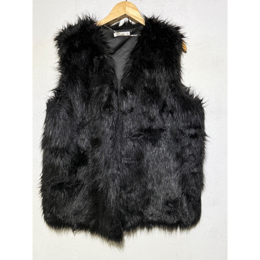 89th + Madison Women's XXL Black Faux Fur Open Front Sleeveless Vest